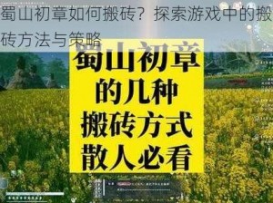 蜀山初章如何搬砖？探索游戏中的搬砖方法与策略