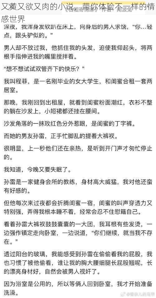 又黄又欲又肉的小说，带你体验不一样的情感世界