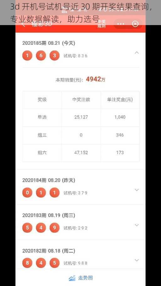 3d 开机号试机号近 30 期开奖结果查询，专业数据解读，助力选号