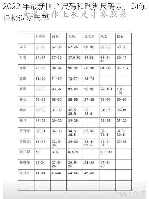 2022 年最新国产尺码和欧洲尺码表，助你轻松选对尺码