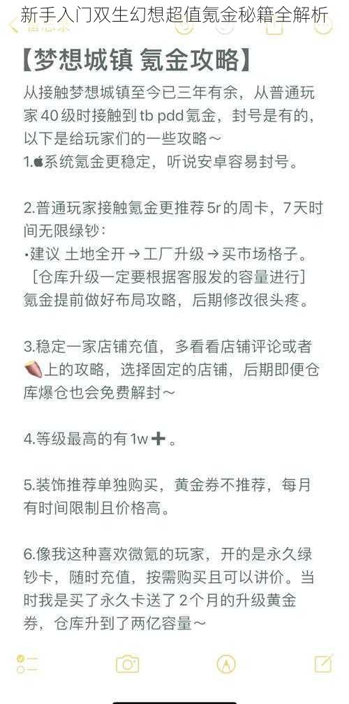 新手入门双生幻想超值氪金秘籍全解析