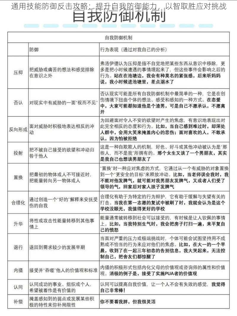 通用技能防御反击攻略：提升自我防御能力，以智取胜应对挑战