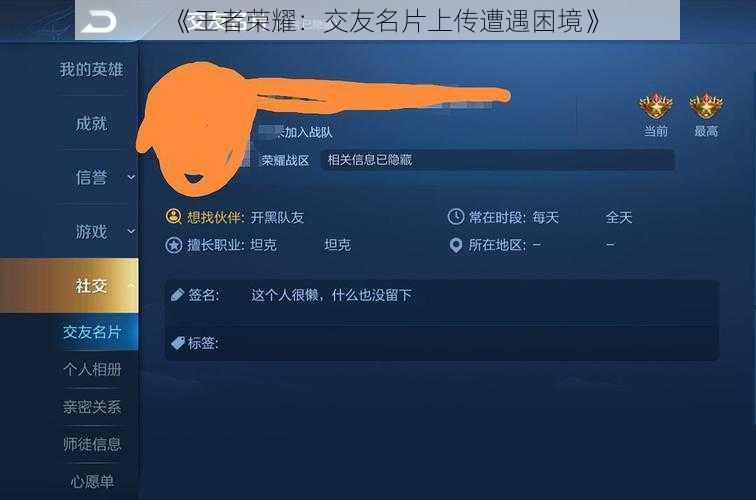 《王者荣耀：交友名片上传遭遇困境》