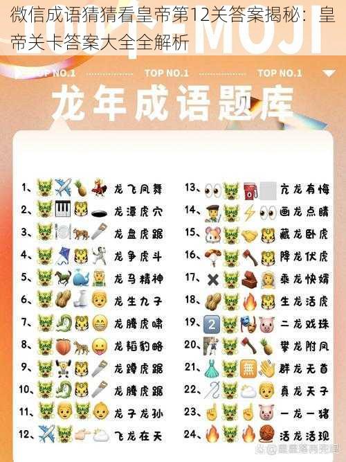 微信成语猜猜看皇帝第12关答案揭秘：皇帝关卡答案大全全解析