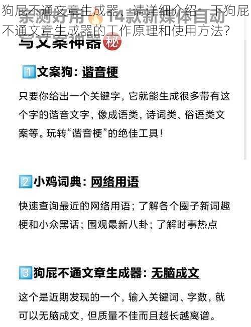 狗屁不通文章生成器、请详细介绍一下狗屁不通文章生成器的工作原理和使用方法？