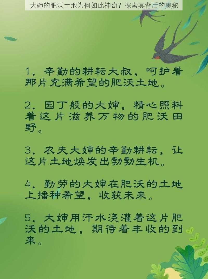 大婶的肥沃土地为何如此神奇？探索其背后的奥秘