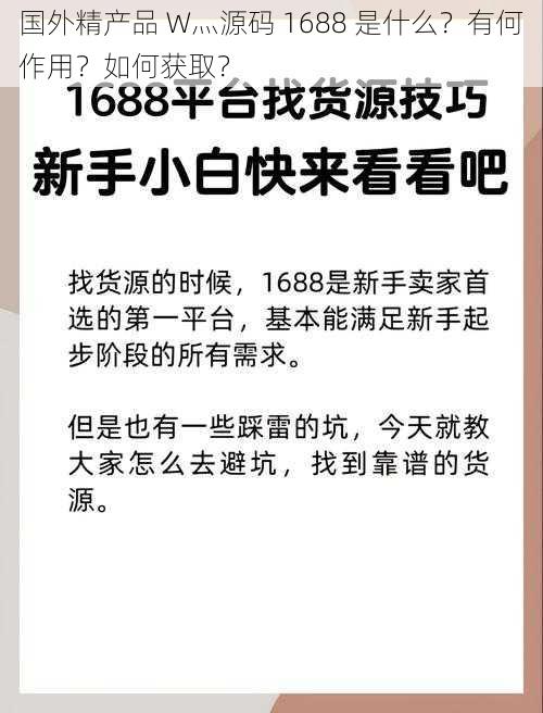 国外精产品 W灬源码 1688 是什么？有何作用？如何获取？