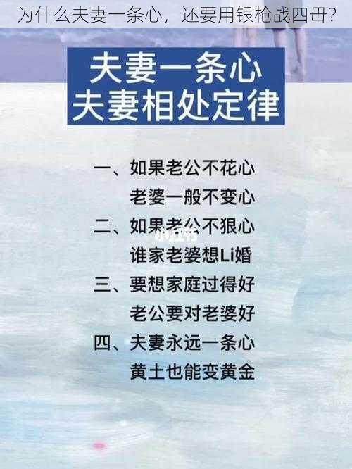 为什么夫妻一条心，还要用银枪战四毌？