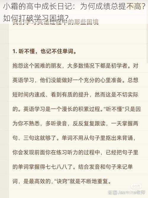 小霜的高中成长日记：为何成绩总提不高？如何打破学习困境？